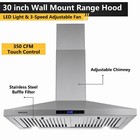 30 inch Wall Mount Range Hood Vent Kitchen Stainless Steel Vented Touch Control