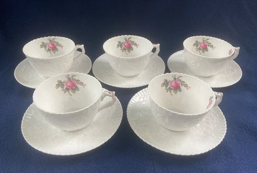5 Spode Bridal Rose Spode Flat Cup and Saucer sets Vintage Discontinued pattern