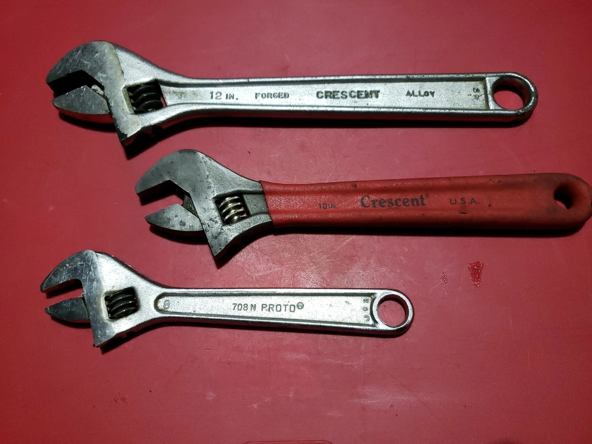 VINTAGE CRESCENT AND PROTO ADJUSTABLE WRENCHES 8 10 12