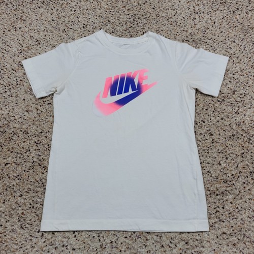 Nike Shirt Girls Medium White Pink Tee Short Sleeve Swoosh Spell Out Logo  Kids * | eBay