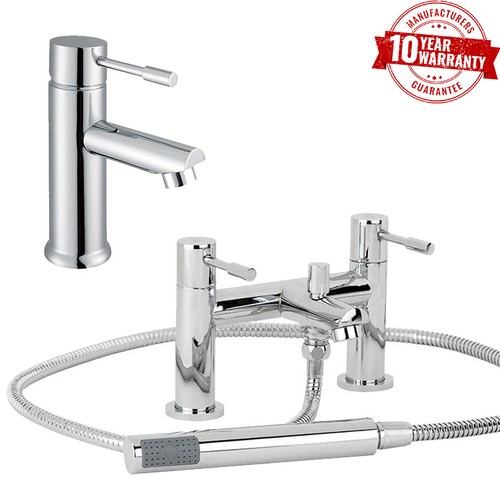 Basin Tap with Bath Shower Mixer Tap Modern Round Single Lever Monobloc ...