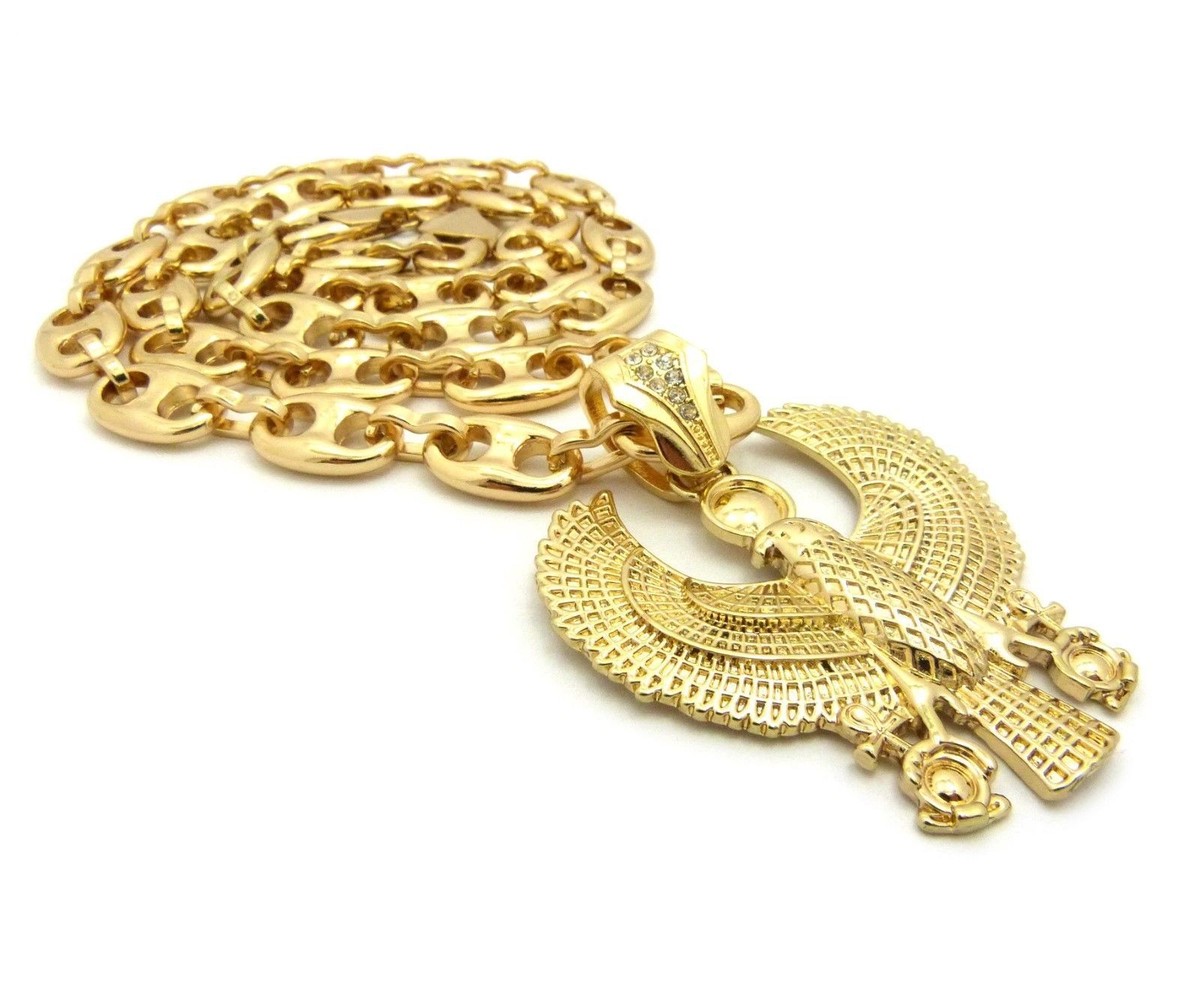 Argento E Oro Egiziano Hip Hop Occhio Di Horus Ra Ciondolo Collana Catena In Acciaio Inox Gioielli Accessori - Foto 3