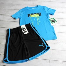 Puma Boy's Athletic Shorts T Shirt Set Youth Size 4 4T Blue Black Lime