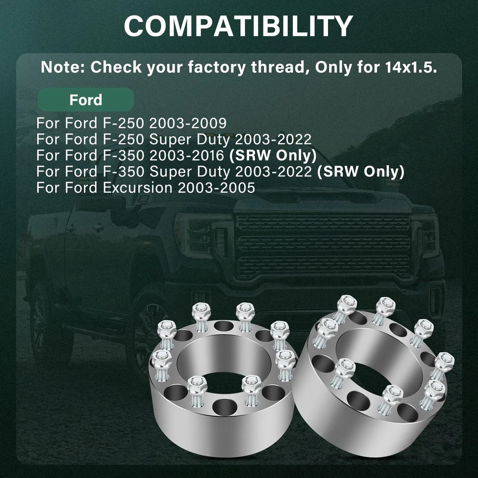 4X Wheel Spacers 8x170 3" 14x1.5 Fits Ford F-250 F-350 Super Duty 2003-2022 2012 - Image 2 of 4
