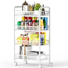 4 Tier Mesh Wire Rolling Cart Kitchen Storage Organizer Utility Cart Full Metal 