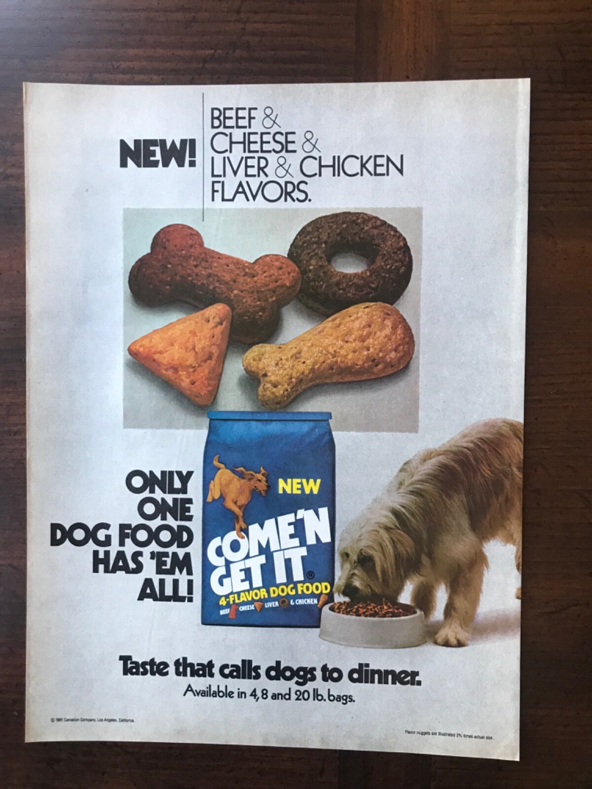 1981 vintage original print ad New Come&rsquo;n Get It 4-Flavor Dog Food