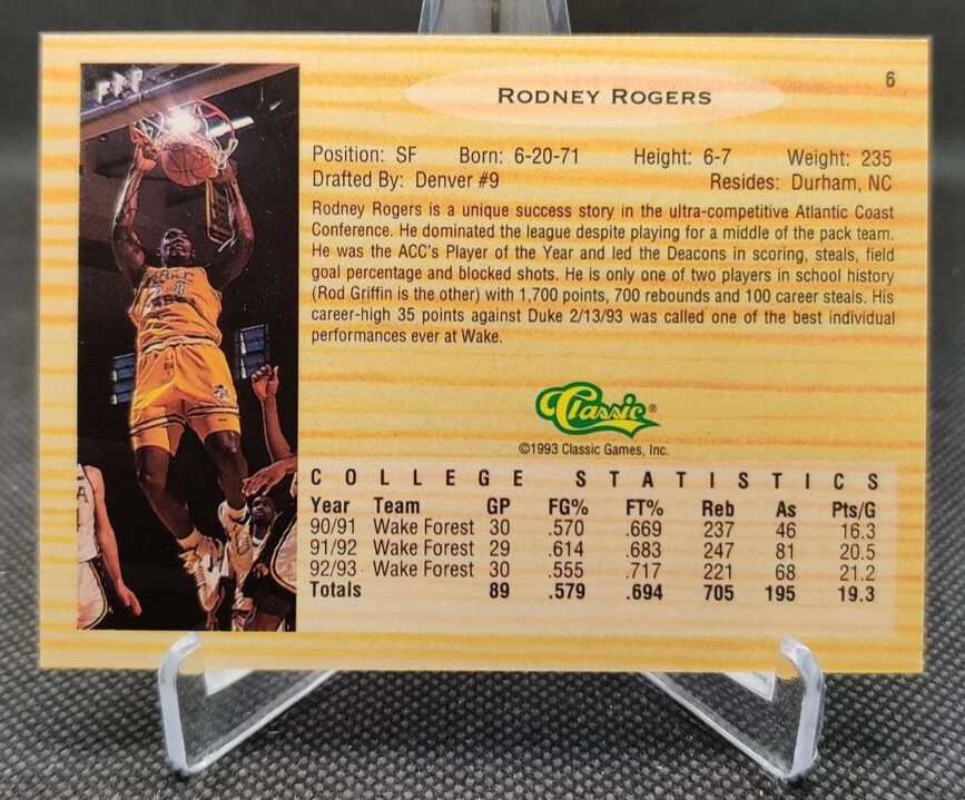 1993 Classic Draft Picks #6 Rodney Rogers Wake Forest Basketball