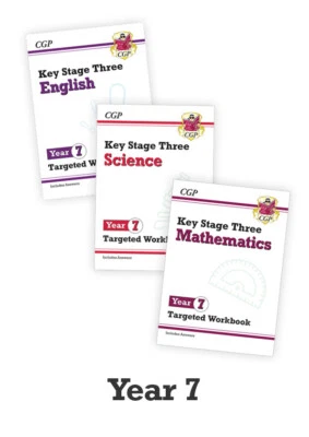 New CGP Year 7 Catch Up 3-book Bundle: Maths,English & Science Targeted workbook