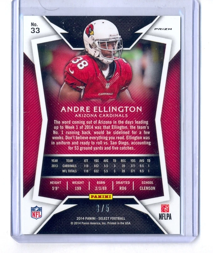 Andre Ellington 2014 Panini Select Green Prizm #3/5 Arizona Cardinals - Image 2 of 2