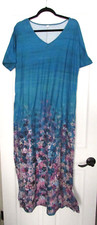 Women's Blue Floral Short Sleeve Maxi Dress with Pockets - Medium (WD-4)