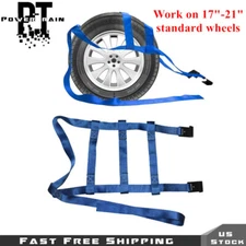 2 Car Heavy Duty Basket Tiedown Straps Tire Tow Dolly Wheel Net Set W/Flat Hooks