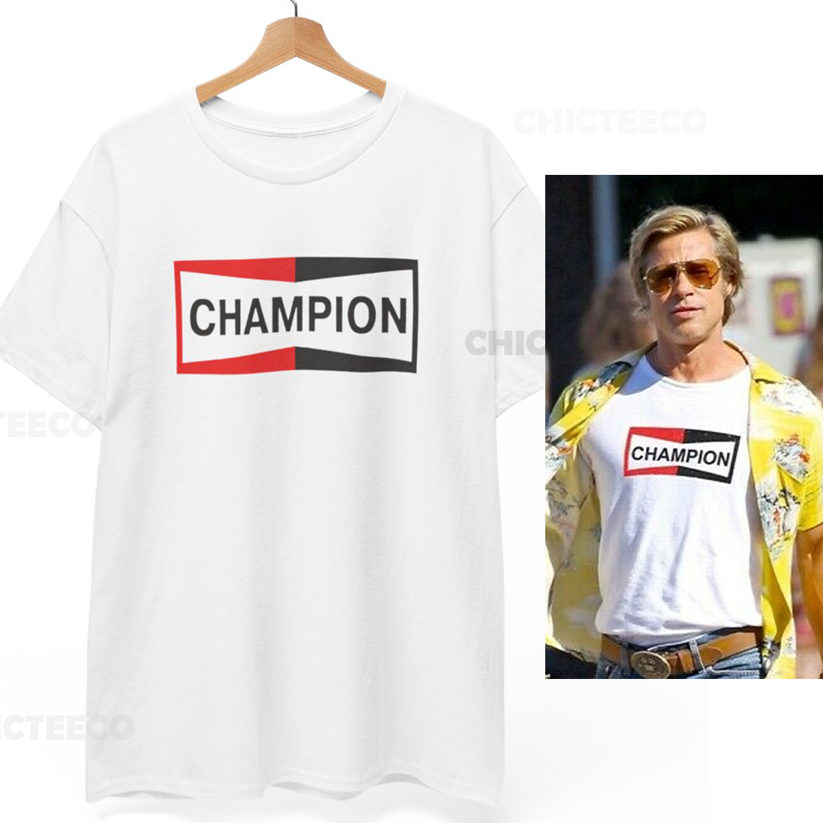 Brad Pitt Champion Shirt Cliff Booth Once Upon a Time In Hollywood Unisex  Tee