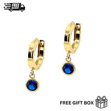 14k Yellow Gold Round Huggie Dangle Earrings