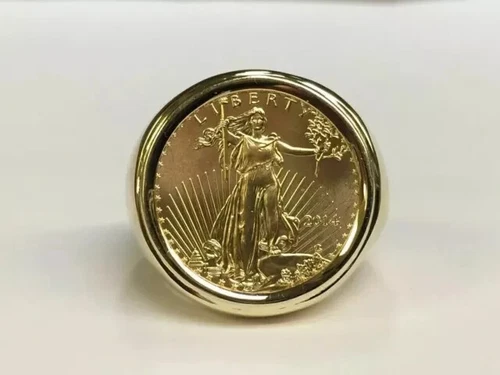 Without Stone LIBERTY COIN Women's Fancy Wedding Ring 14k Yellow Gold Finish