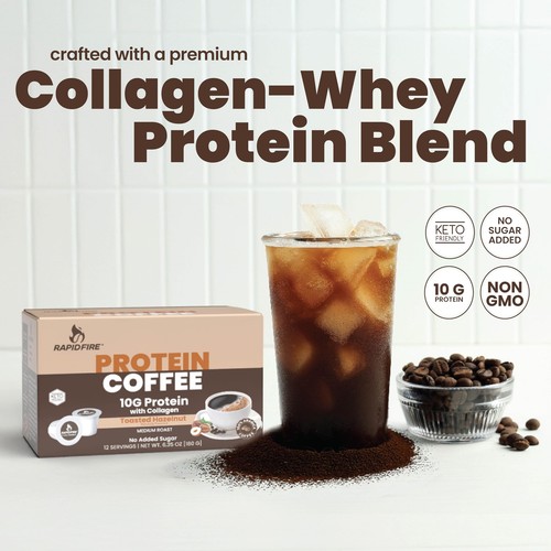 Rapid Fire Protein Coffee Toasted Hazelnut Keto Friendly 10g of Protein with ... - 第 5/6 張圖片