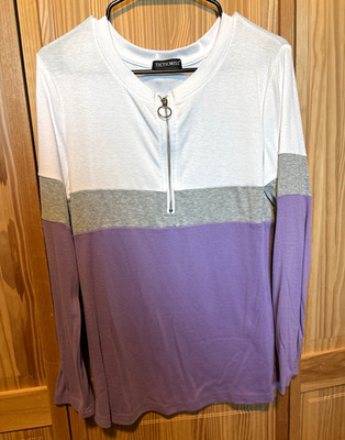 TICTICMISS Women's Colorblock 1/2 Zip Long Sleeve Knit Top Purple Gray White M