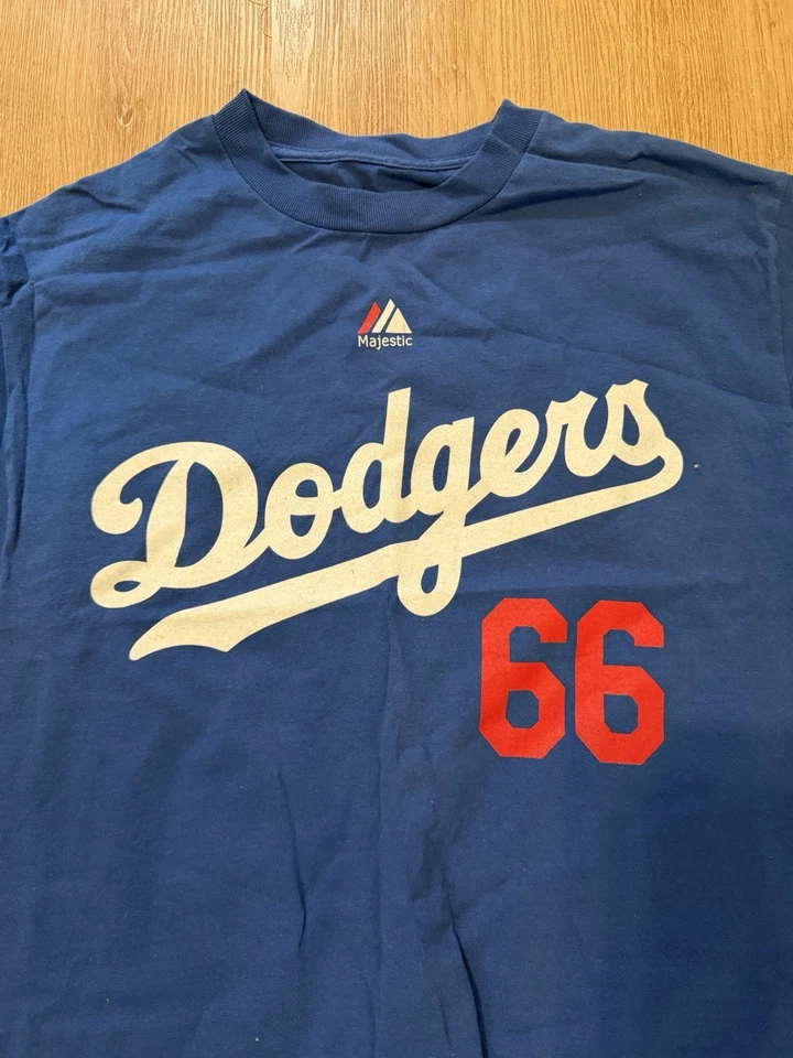 Camiseta Majestic Los Angeles DODGERS Azul-YASIEL PUIG #66 Para Hombre M Foto 2 de 3