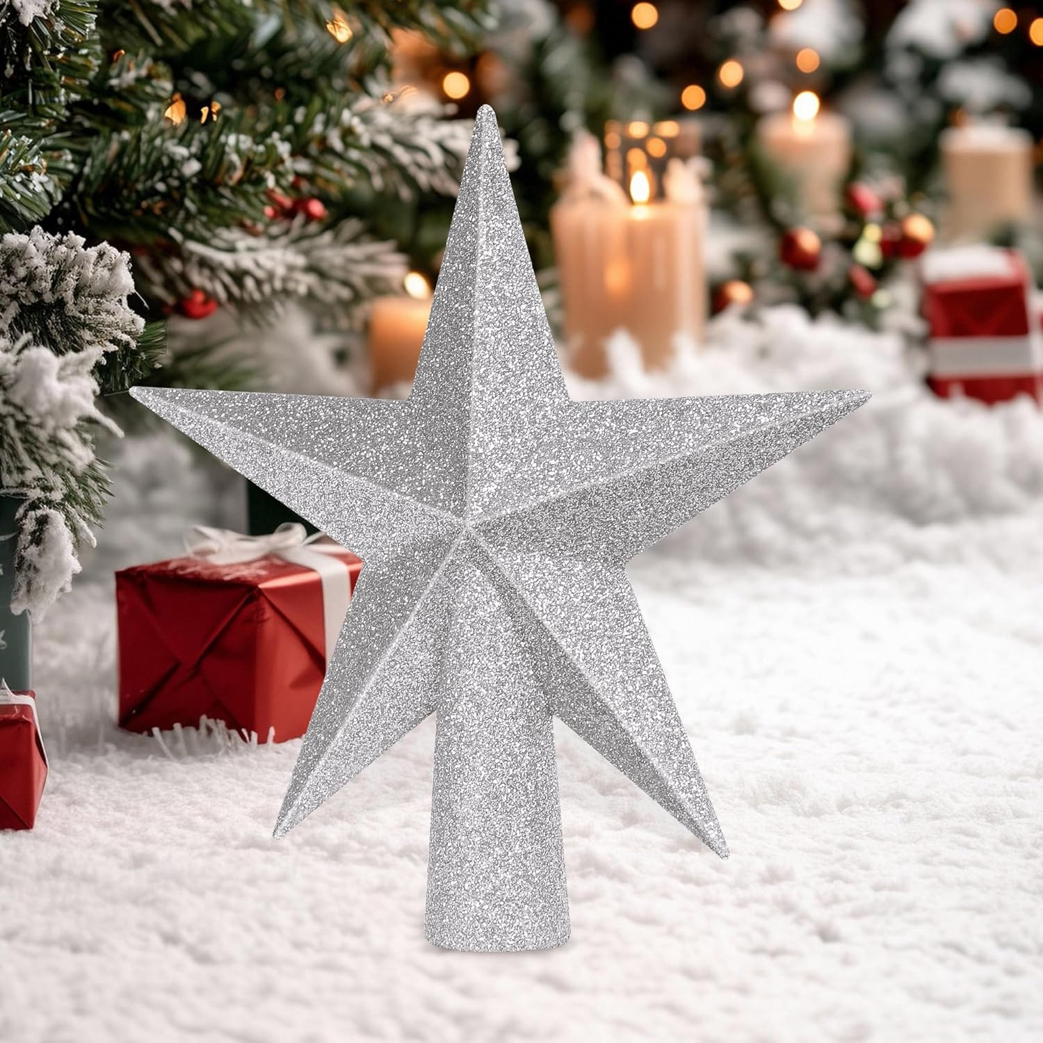 6" Silver Glitter Bethlehem Star Tree Topper - Waterproof & Shatter-Proof