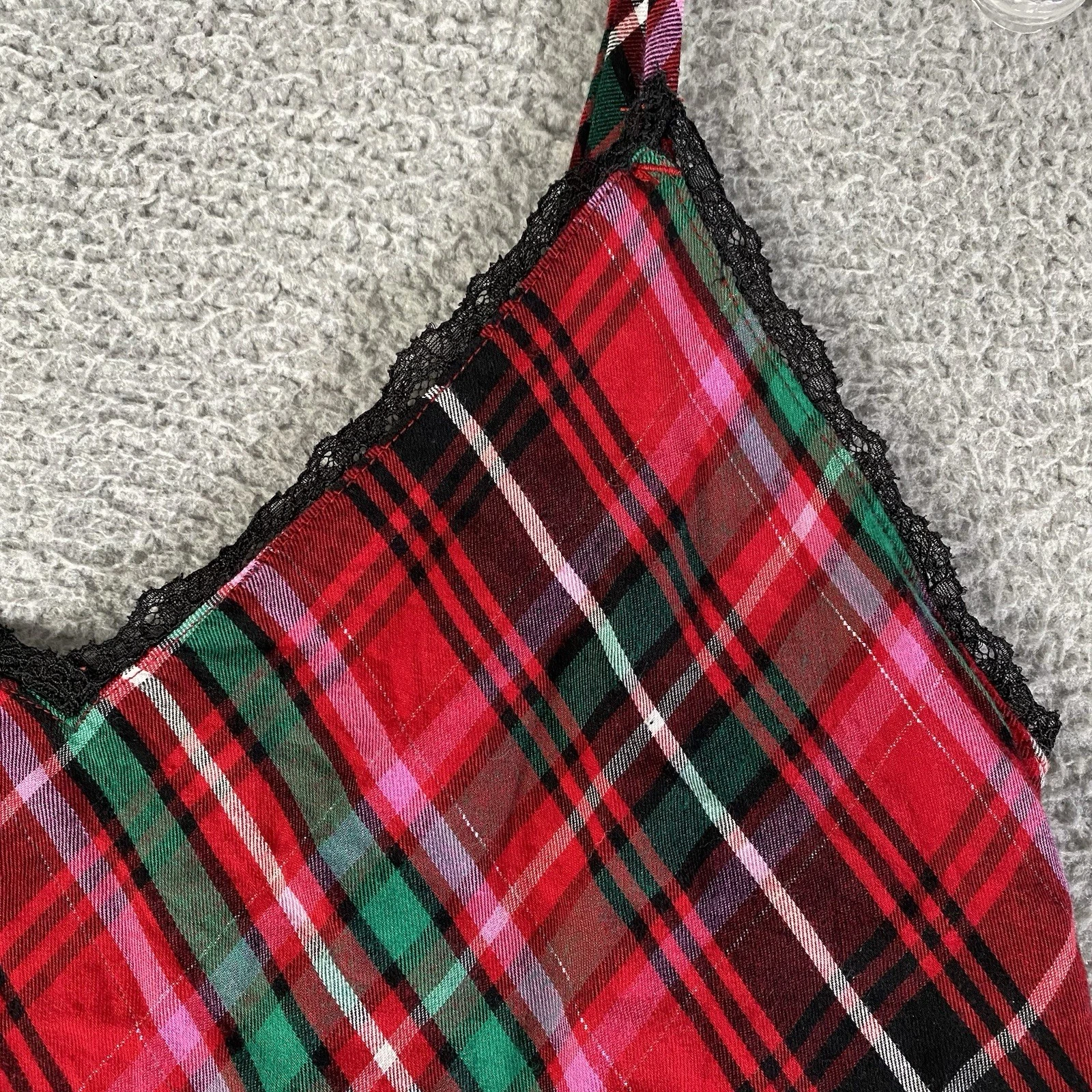 UNDERCOVER Victorias Secret Cami abito slip donna grande rosso a quadri flanella pizzo Baddie Y2K