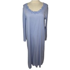 Hanro Of Switzerland Long Nightgown Size L Blue Romantic Long Sleeve Maxi Flaw