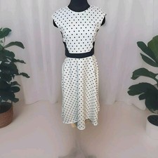 London Times Sz 8 white and black polka dot dress