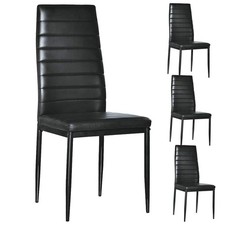 Set of 4 PU Leather Dining Side Chair Modern Elegant Design Home Furniture Black