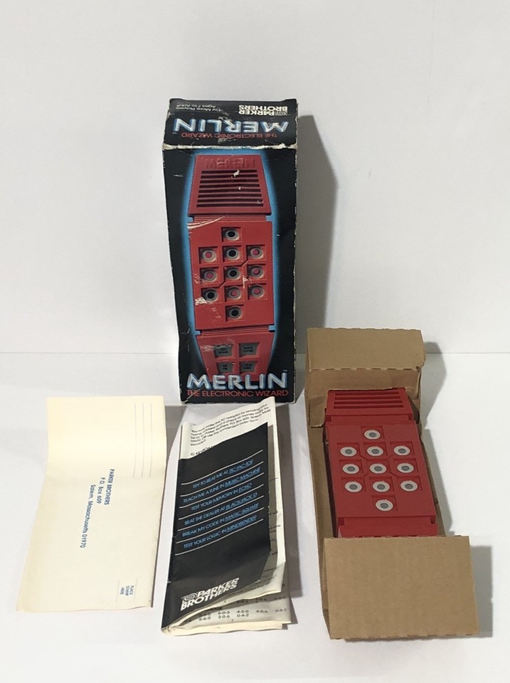 A 1978 Merlin handheld — one of the best-selling electronic toys of the pre-video-game era, and a genuine museum-worthy conversation piece that still works.