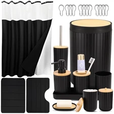 Bathroom Sets with Shower Curtain and Rugs - 24 PC Black Bathroom Set, Trash ...