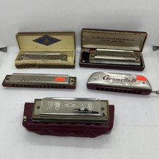 Lot Of 5 Vintage Harmonica Horner Chrometta 10 Marine Band Germany Elm 2
