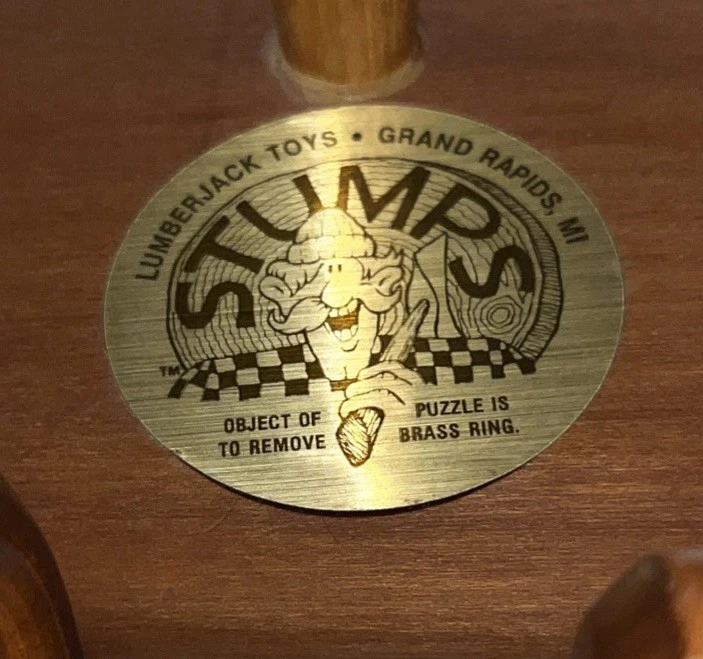 Stumps Lumberjack Toys Type P Wood Rope Ring Puzzle Brain Teaser with SOLUTION - Image 2 of 4