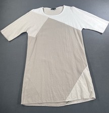 For Cynthia Linen Blend Colorblock Midi Dress Beige Casual Coastal XS