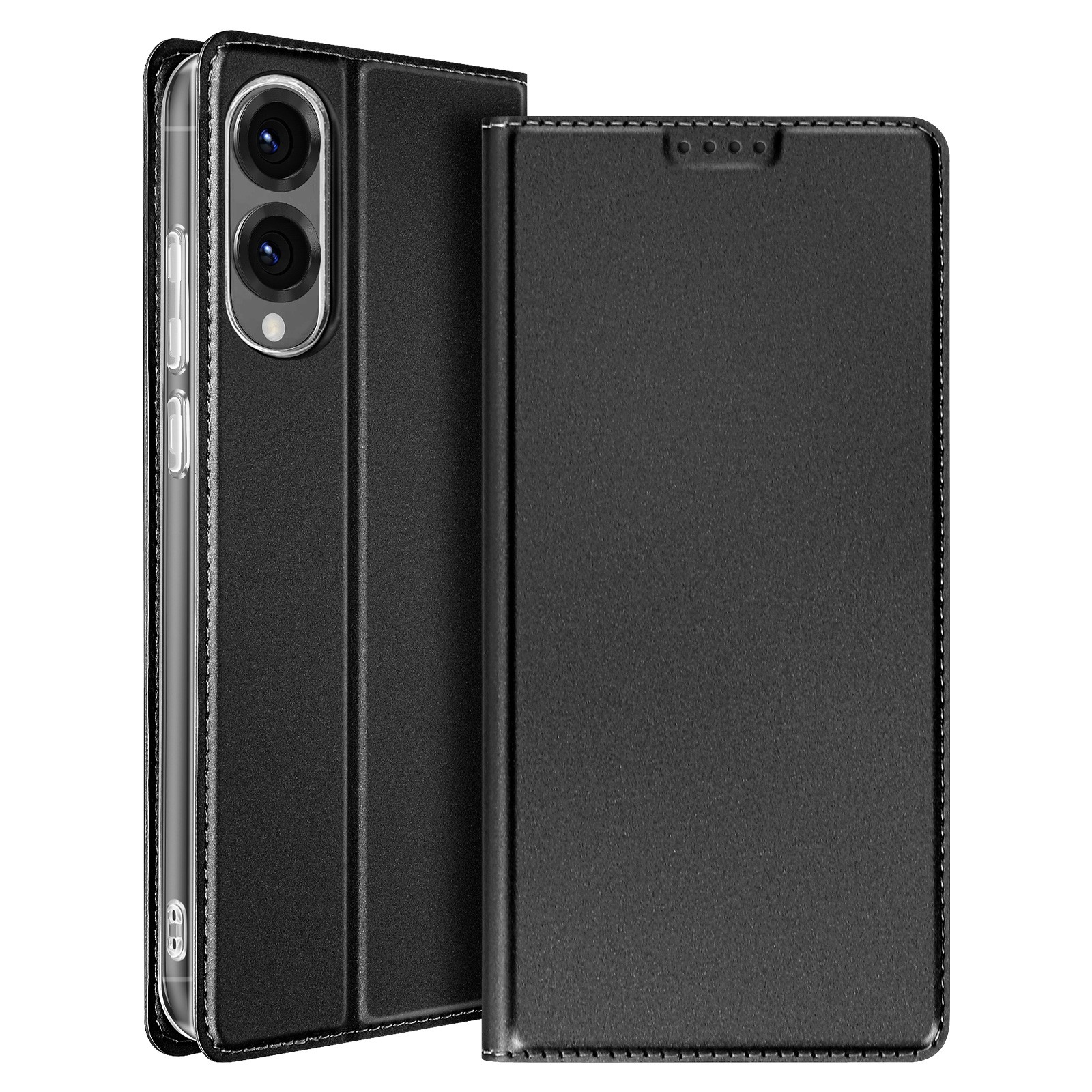 Coque Galaxy S25 Edge Dux Ducis à clapet noir en cuir avec support vidéo intégré