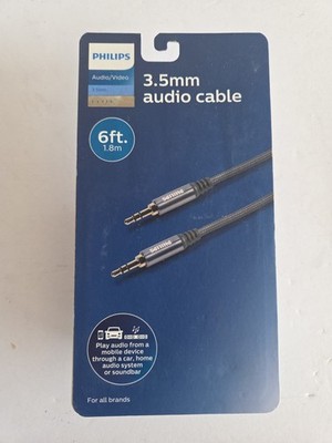 Philips Auxiliary Cable 3.5mm Elite 6ft Silver. For TV, Phone, Soundbar, Speaker