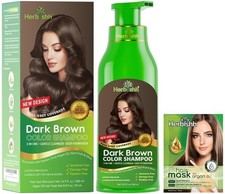 Herbishh Hair Colour Shampoo for Grey Hair, Dark Brown, 500 ml, Ammonia-Free
