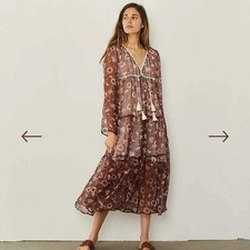 Christy Dawn  Paloma Dress Medium Biscotti Brown Floral Sheer Chiffon Lined