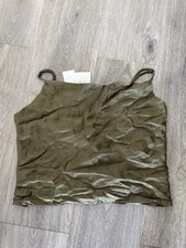 Zara Top Womens Olive Green Satin Cropped Back Button Camisole Size Small