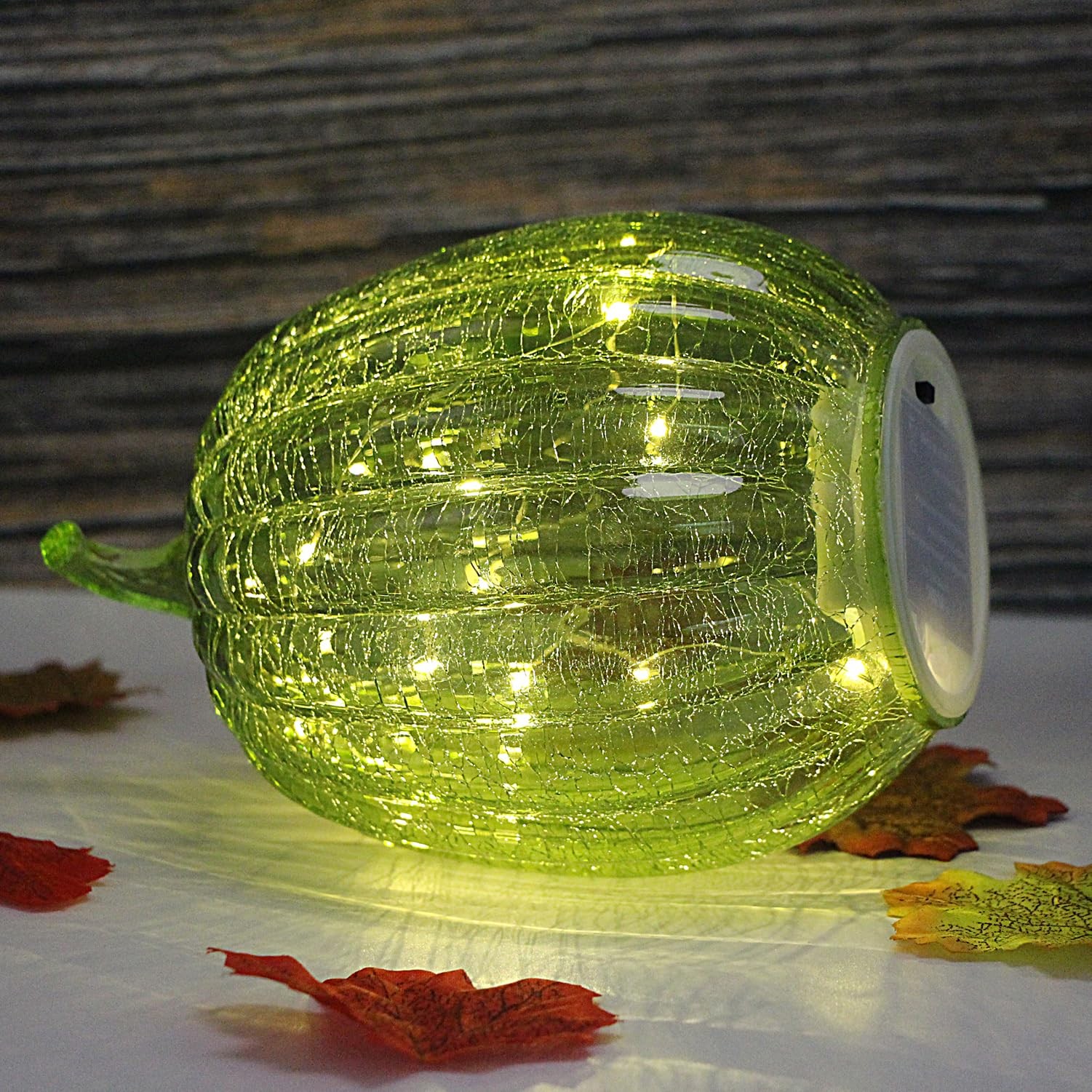 Christmas Decor lamp,Crackle Glass Pumpkin Light with Timer, Battery Operated...