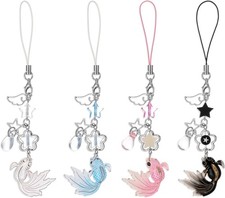 4Pcs Cute Phone Charm Mobile Koi Star Pendant Decor Pink, white, black, blue