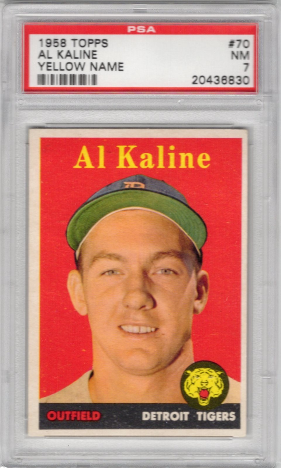 1958 Topps Baseball #70 Al Kaline Detroit Tigers Yellow Name HOF PSA 7 NM
