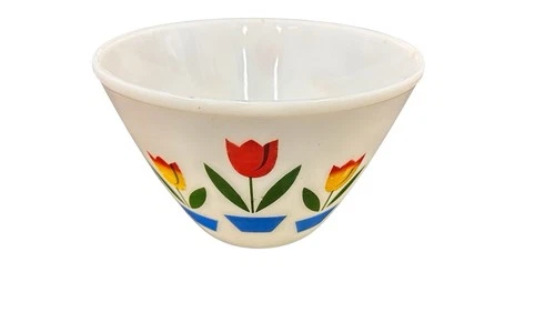 VINTAGE FIRE KING OVENWARE TULIPS MIXING BOWL 6" X 9.5" Large Size