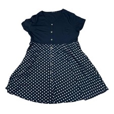 Bedoar Womans Black And White Polkadot Dress Size 24 Stretch Faux Buttons Pocket