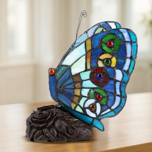 Tiffany Style Butterfly Lamp - Stained Glass Table or Desk Light LED Bulb Inc... - Picture 2 of 7