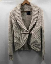 American Eagle Outfitters Womens Tan Knitted Long Sleeve Cardigan Sweater Size L