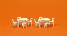Preiser 17217 HO Scale Table  Chairs -- 2 Tables  8 Chairs white 