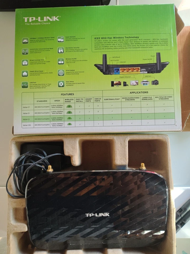 TP-LINK Router Switch Wifi Archer C2 Dual Band, 4 Porte Ethernet Gigabit - Immagine 2 di 2