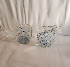 Murano Style Hand Blown Glass Angel Fish Set Of 2