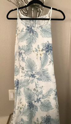 Made in Italy Blue & White Flowered Linen Midi Sundress, Large, NEVER WORN