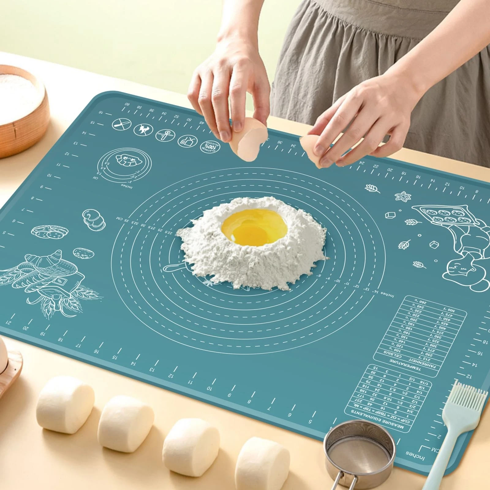 Silicone Pastry Mat 24" x 16" Extra Thick Non Stick Baking Mat with Measureme...