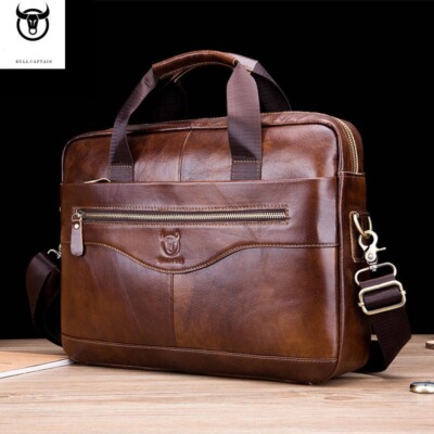 Bullcaptain Shoulder Messenger Men Leather Laptop Bag Briefcase Business Handbag