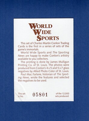#UNN AUTHENTICITY CARD #05801 ~ 1986 The Sporting News/WWS Conlon Smithsonian